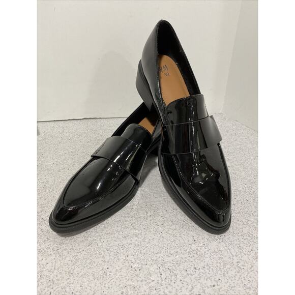 H&M Black Patent Penny Loafers Classic Career Casual Low Heels EU 39 / US 8M - Picture 10 of 12